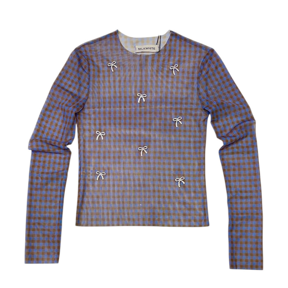 MILKWHITE Top Mesh With Bows Γυναικεία Μπλούζα - Μπλε