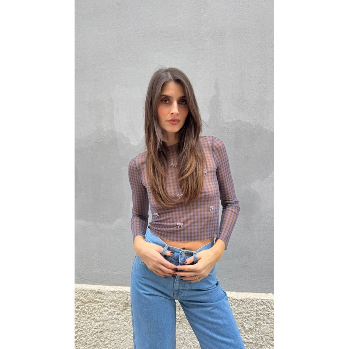 MILKWHITE Top Mesh With Bows Γυναικεία Μπλούζα - 2