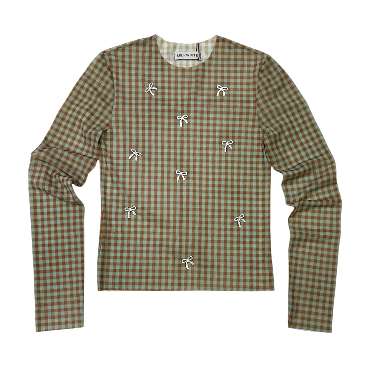 MILKWHITE Top Mesh With Bows Γυναικεία Μπλούζα - Πράσινο