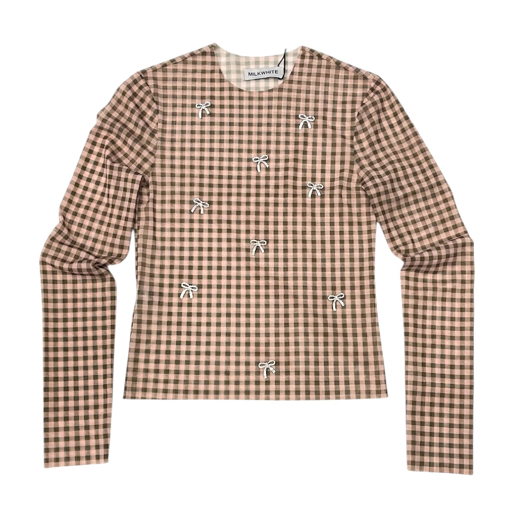 MILKWHITE Top Mesh With Bows Γυναικεία Μπλούζα - Ροζ