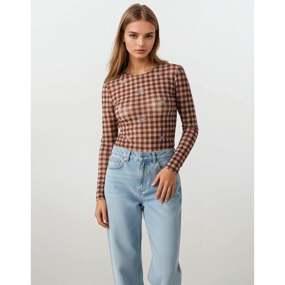 MILKWHITE Top Mesh With Bows Γυναικεία Μπλούζα - 2