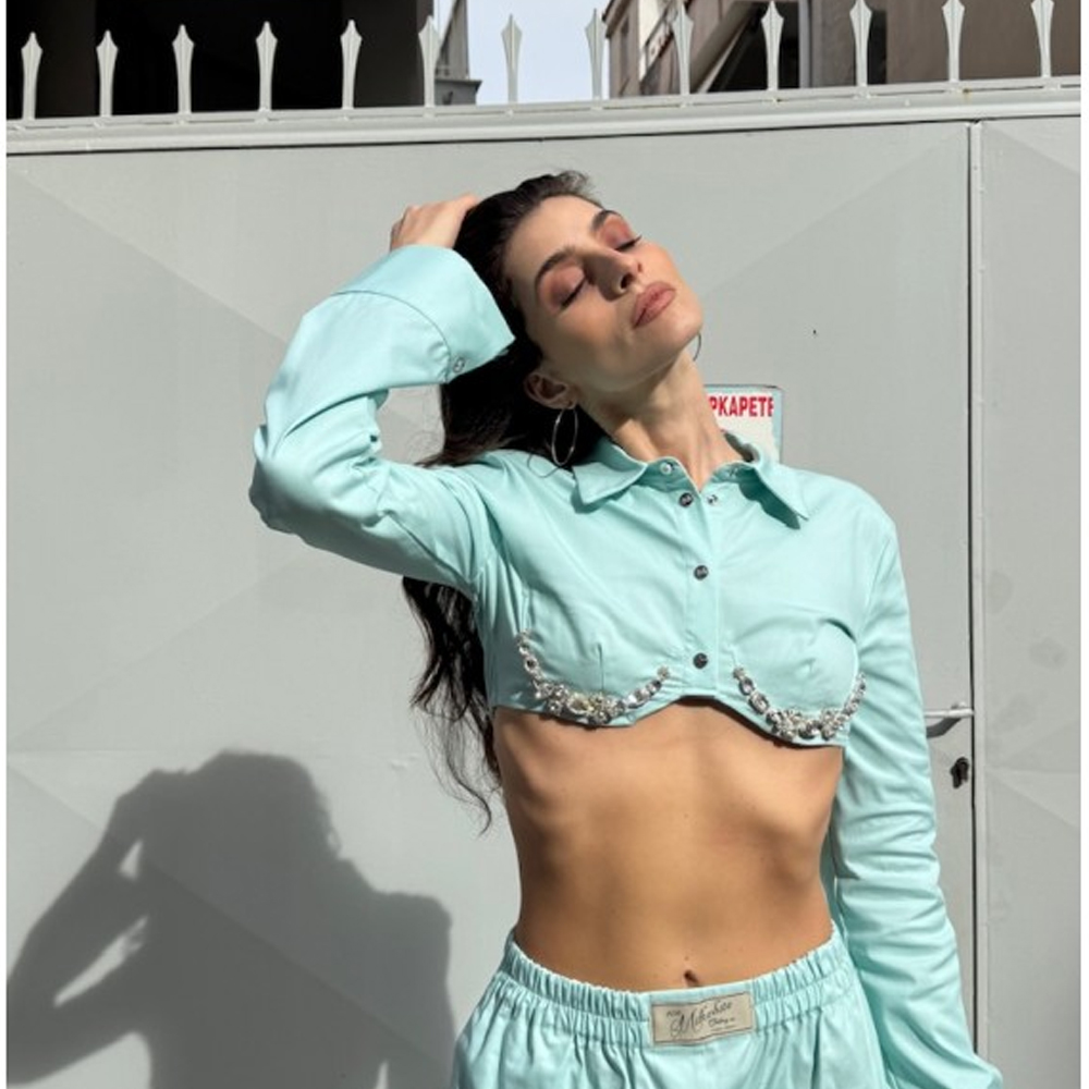 MILKWHITE Γυναικείο Πουκάμισο Με Κρύσταλλα  - Γαλάζιο