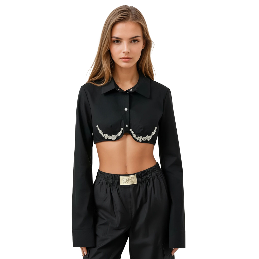 MILKWHITE Γυναικείο Πουκάμισο Με Κρύσταλλα  - Μαύρο