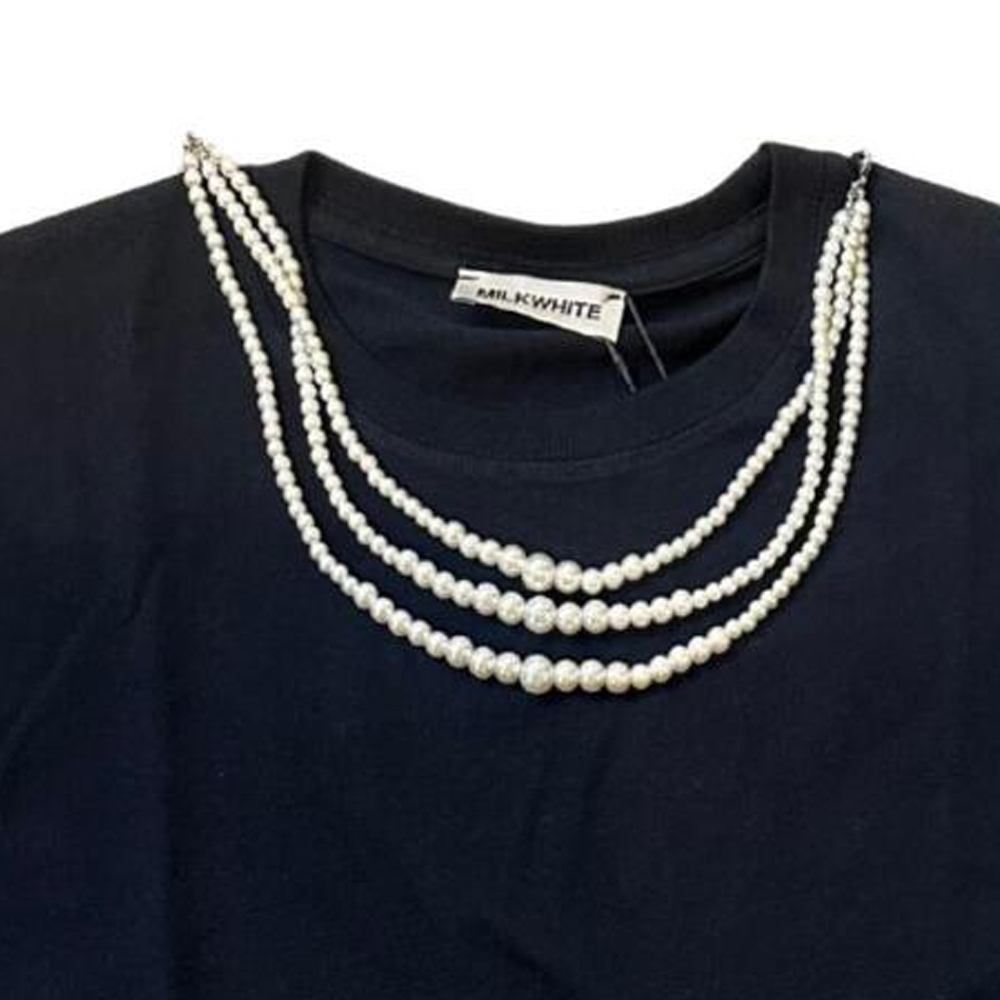MILKWHITE Γυναικείο T-Shirt Με Πέρλες - 2