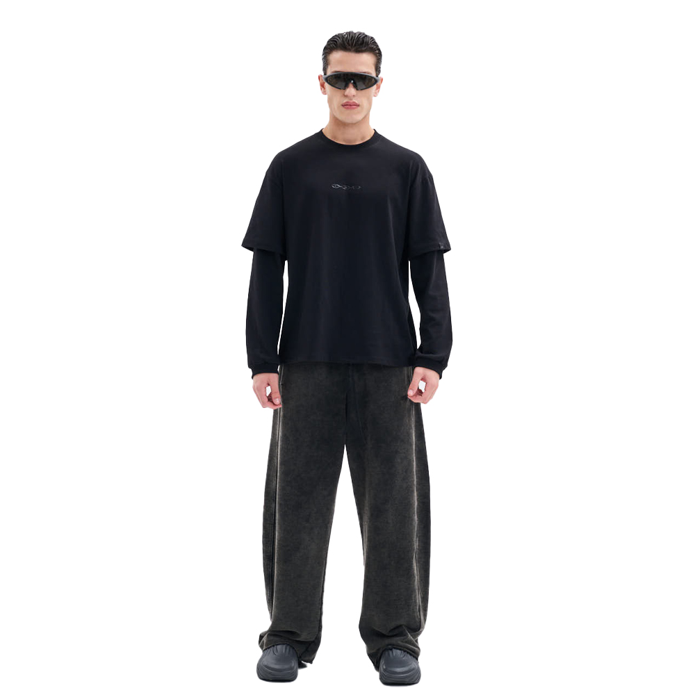 OWL Black Double Layered LS  Unisex Μακρυμάνικη Μπλούζα - Μαύρο