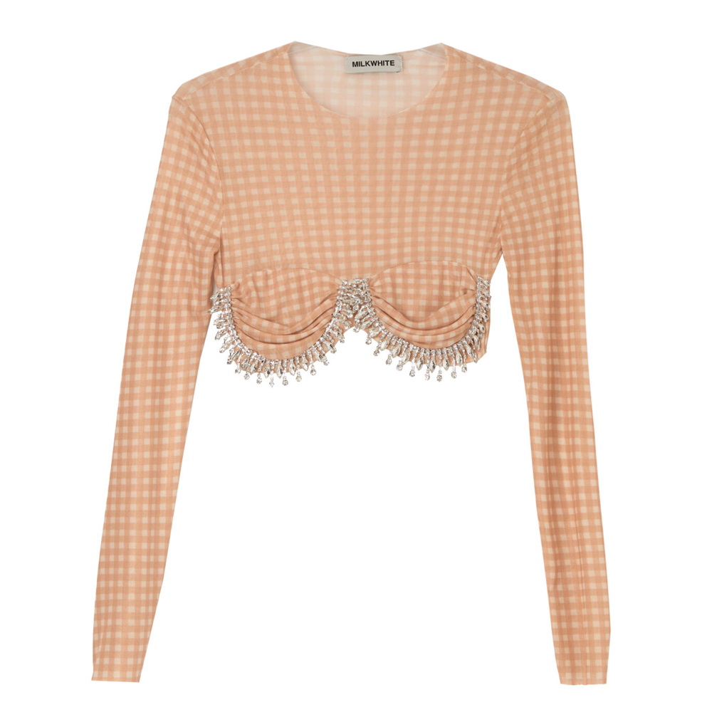 MILKWHITE Top With Crystals Γυναικείο Crop Top με κρύσταλλα - Πορτοκαλί