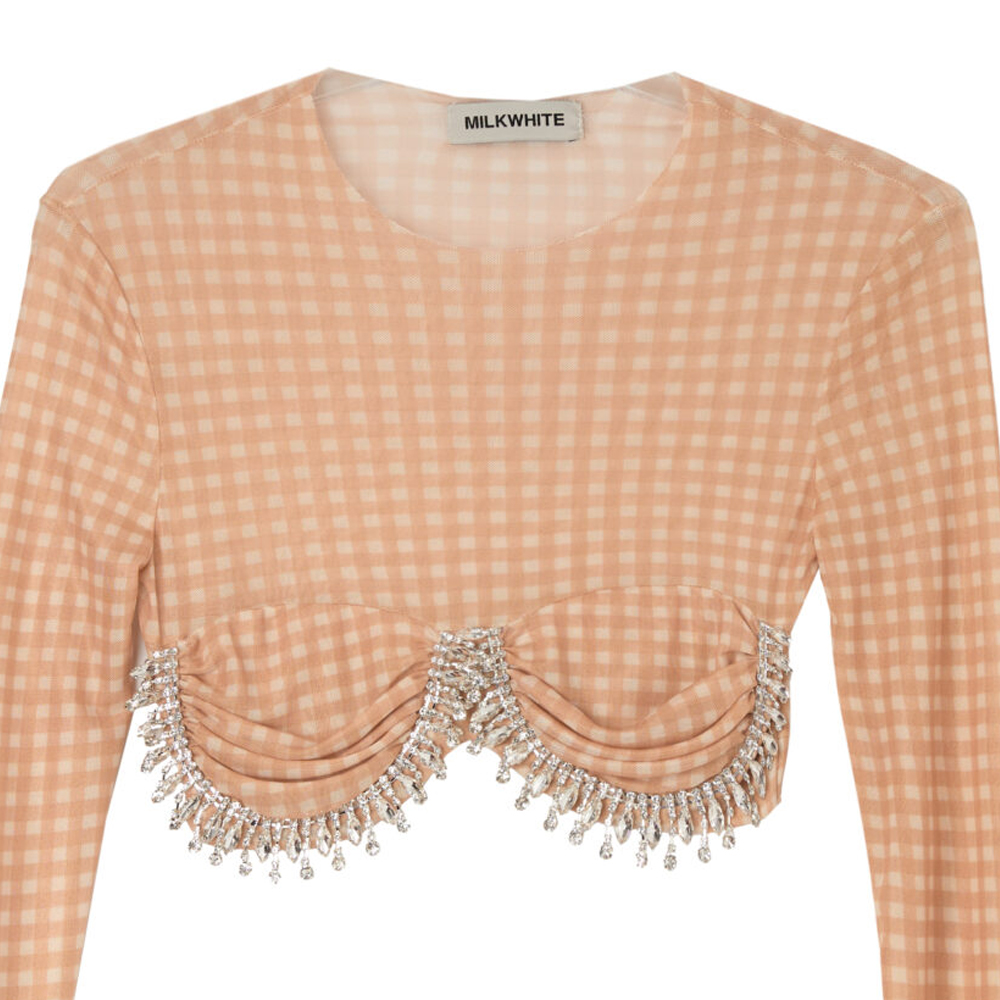 MILKWHITE Top With Crystals Γυναικείο Crop Top με κρύσταλλα - 2