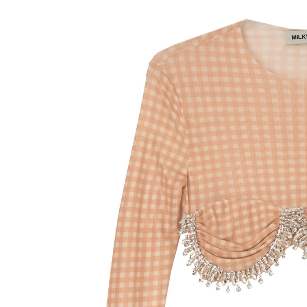 MILKWHITE Top With Crystals Γυναικείο Crop Top με κρύσταλλα - 3