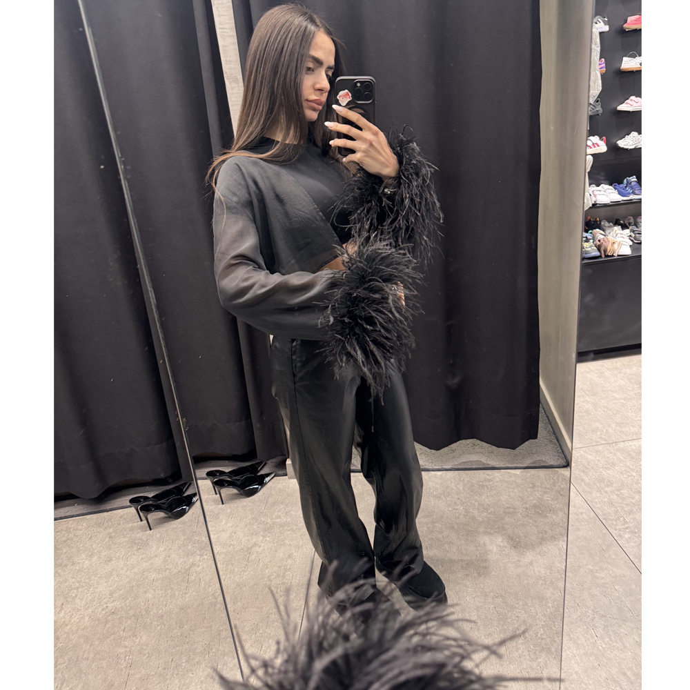 MILKWHITE Cardigan With Feathers Γυναικεία Ζακέτα Με Πούπουλα - 5