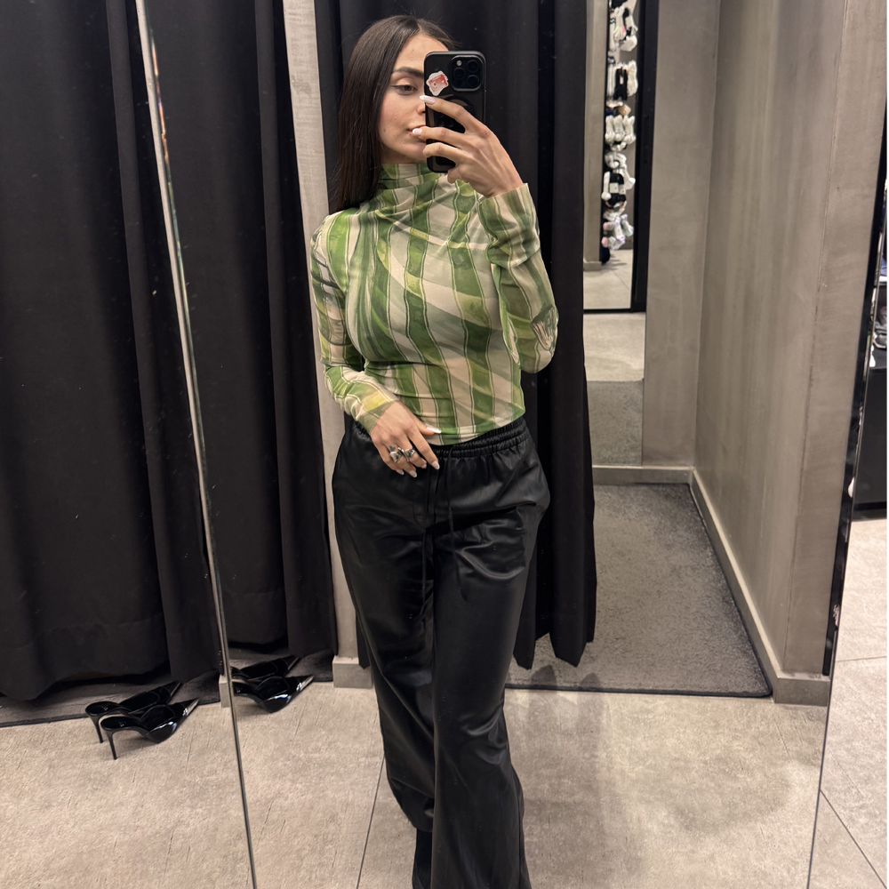 MILKWHITE Prinded Mesh Top  Γυναικεία Μπλούζα - Πράσινο