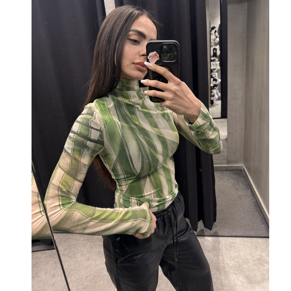 MILKWHITE Prinded Mesh Top  Γυναικεία Μπλούζα - 2