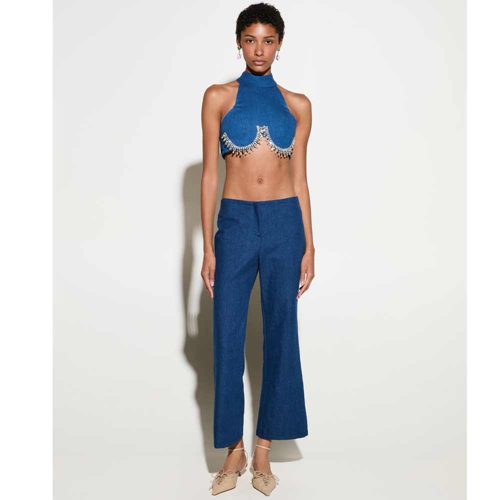 MILKWHITE Crystal Crop Top Γυναικείο Πουκάμισο Με Κρύσταλλα - 2