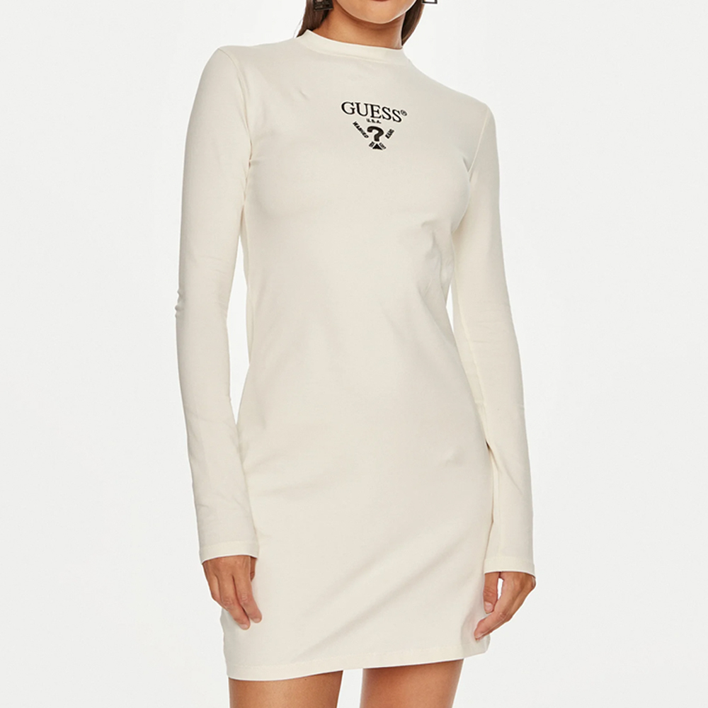 GUESS Colette Jersey LongSleeve Dress Γυναικείο Μακρυμάνικο Φόρεμα  - Κρεμ