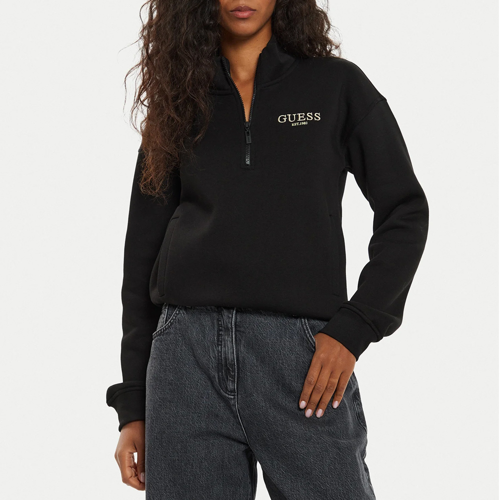 GUESS Midge Half-Zip Sweatahirt Γυναικείο Φούτερ - Μαύρο