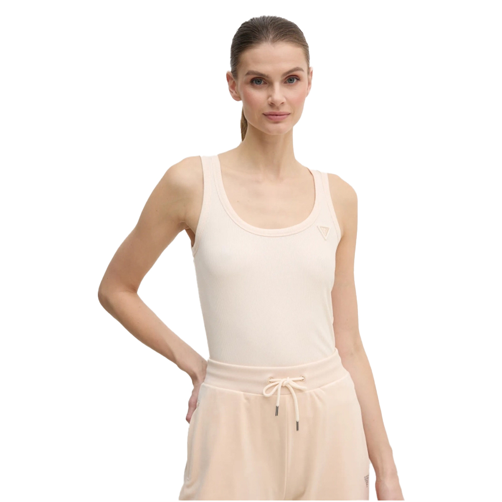 GUESS Colette Rib Tank Γυναικείο Αμάνικο T-Shirt - Μπεζ