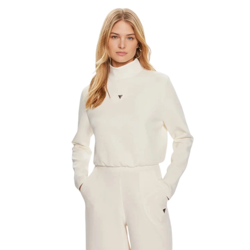 GUESS Olympe High Neck Sweatshirt Γυναικείο Cropped Φούτερ - Κρεμ