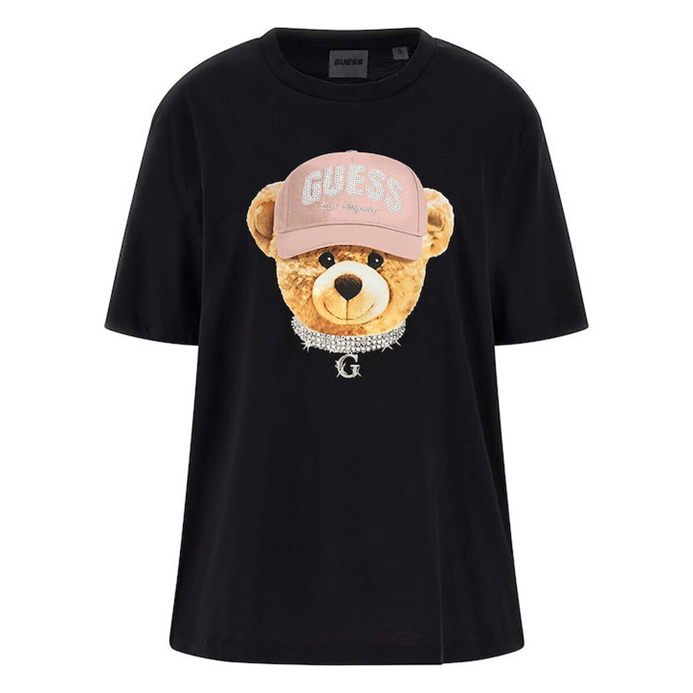 GUESS Teddy Bear Hat ShortSleeve T-Shirt Γυναικείο T-Shirt - Μαύρο