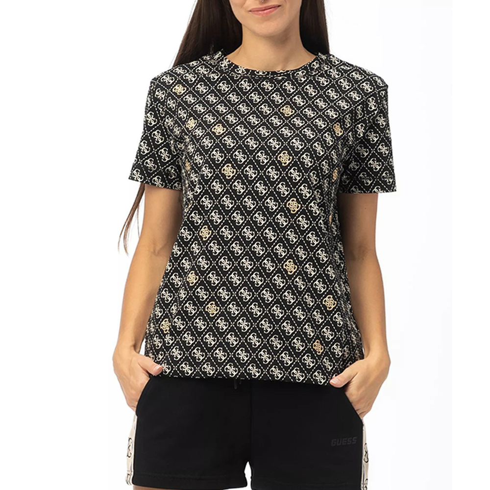 GUESS 4G Rhombus Studs ShortSleeve T-Shirt Γυναικείο T-Shirt - Μαύρο