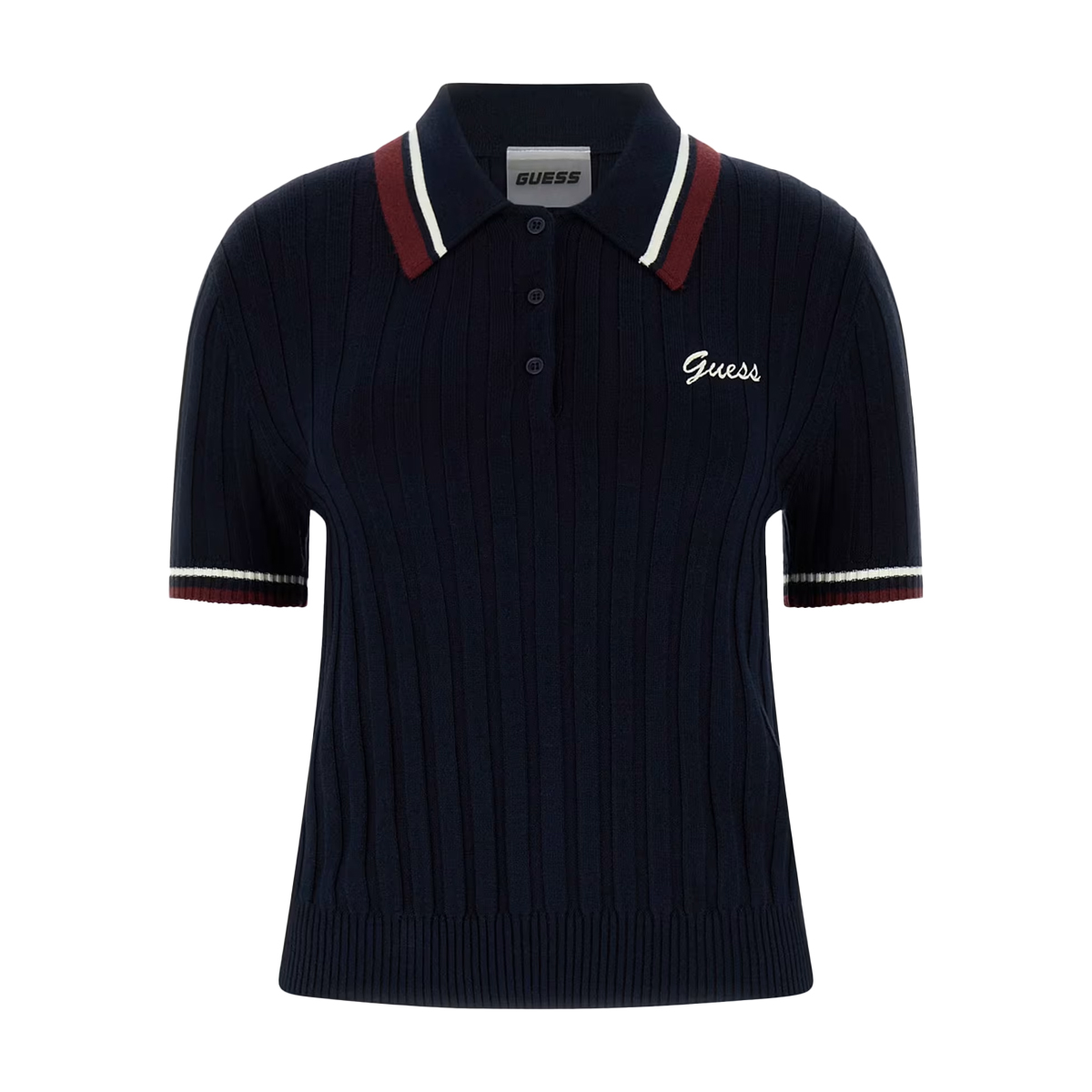 GUESS Sabina Ribbed Polo Sweatshirt Γυναικείο Κοντομάνικο Πουλόβερ Πόλο - Μπλε