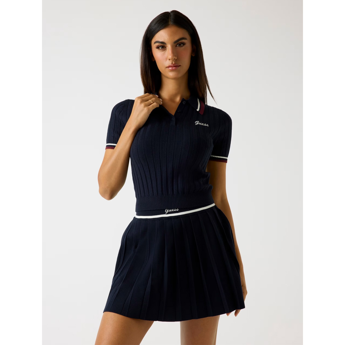 GUESS Sabina Ribbed Polo Sweatshirt Γυναικείο Κοντομάνικο Πουλόβερ Πόλο - 2