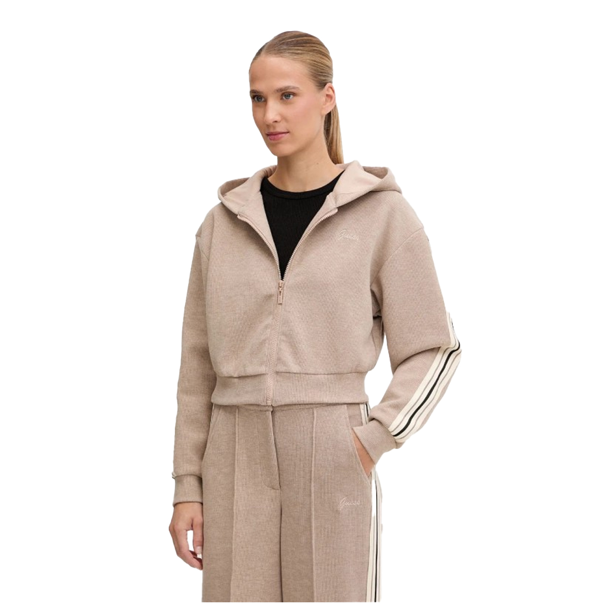 GUESS Muriel Hoodie Zip Sweatshirt Γυναικεία Ζακέτα με κουκούλα - Μπεζ