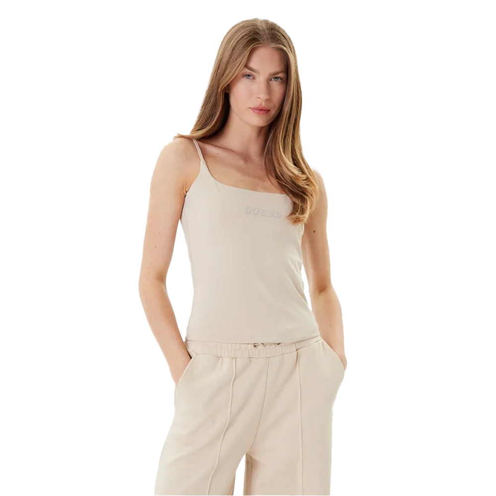 GUESS Ortensia Top  Γυναικεία Αμάνικη Μπλούζα - Μπεζ