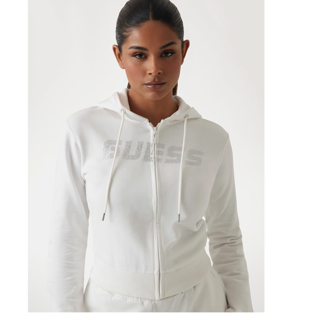 GUESS Primula Rhinestones Full Zip Sweatshirt Γυναικεία Ζακέτα Με Κουκούλα - 4