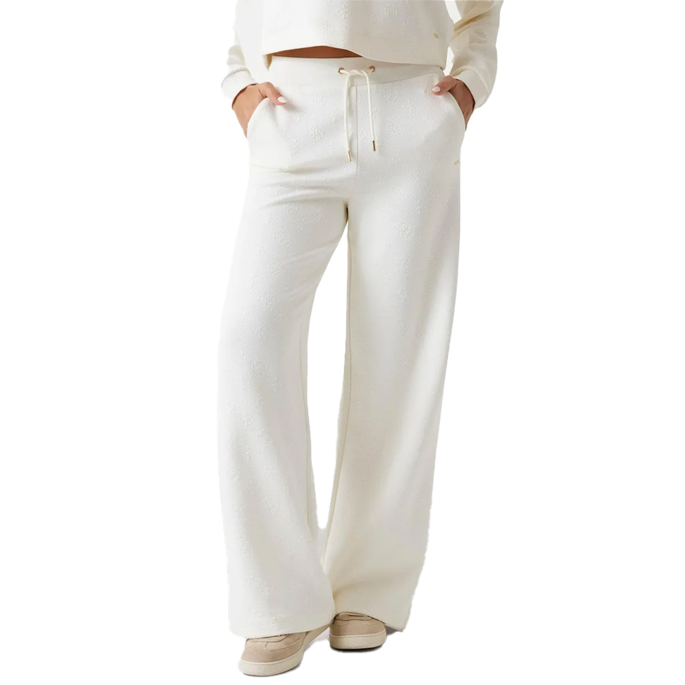 GUESS All-over Logo Wide-Leg Sweatpants Γυναικείο Παντελόνι Φόρμας - Κρεμ