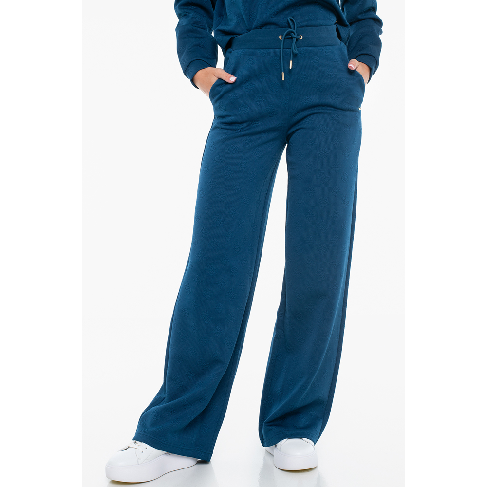 GUESS All-over Logo Wide-Leg Sweatpants Γυναικείο Παντελόνι Φόρμας - Μπλε