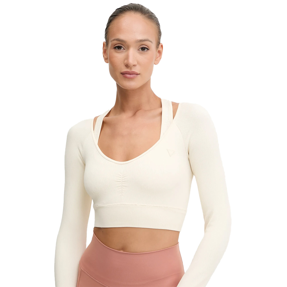 GUESS Mock two-piece crop top Γυναικείο Τοπ - Κρεμ