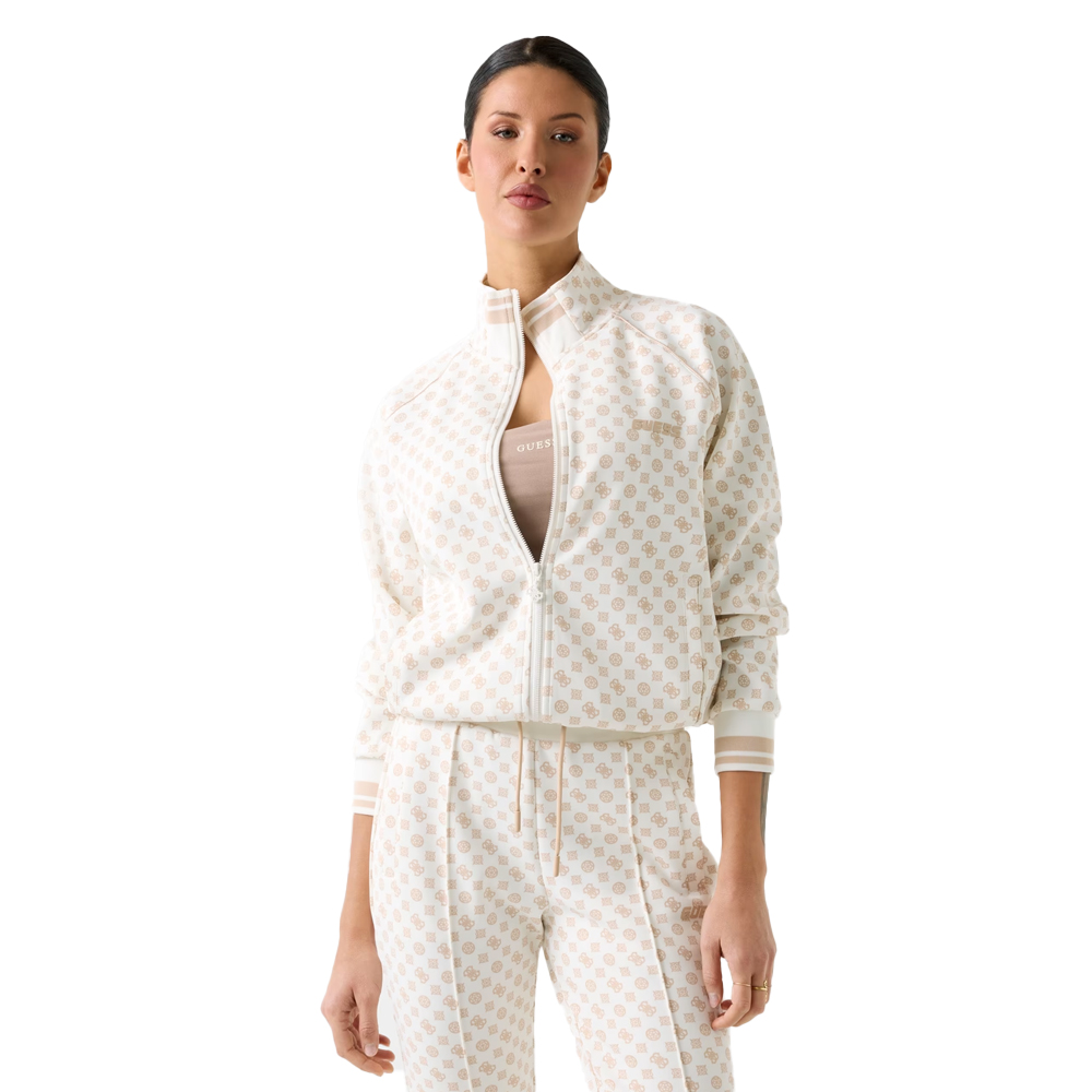 GUESS Aggie Full Zip Sweatshirt Γυναικεία Ζακέτα  - Κρεμ
