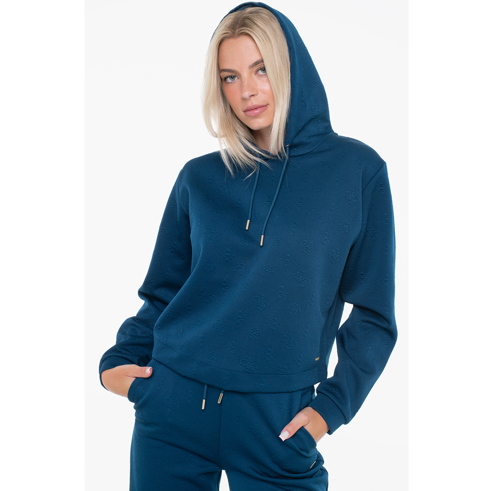 GUESS All-over Logo Hoodie Sweatshirt Γυναικείο Φούτερ Με Κουκούλα - Μπλε