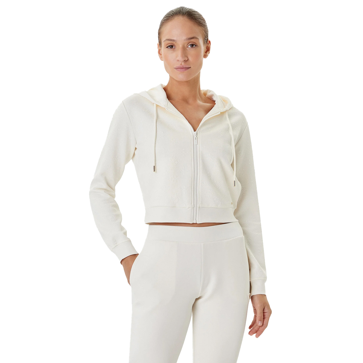 GUESS 3D Peony Zipper Hoodie Jacket Γυναικεία Ζακέτα με κουκούλα - Κρεμ