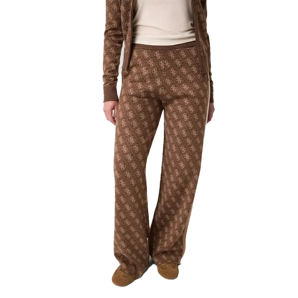 GUESS Aneira 4G Wide Leg Pants Γυναικείο Παντελόνι Φόρμας - Καφέ