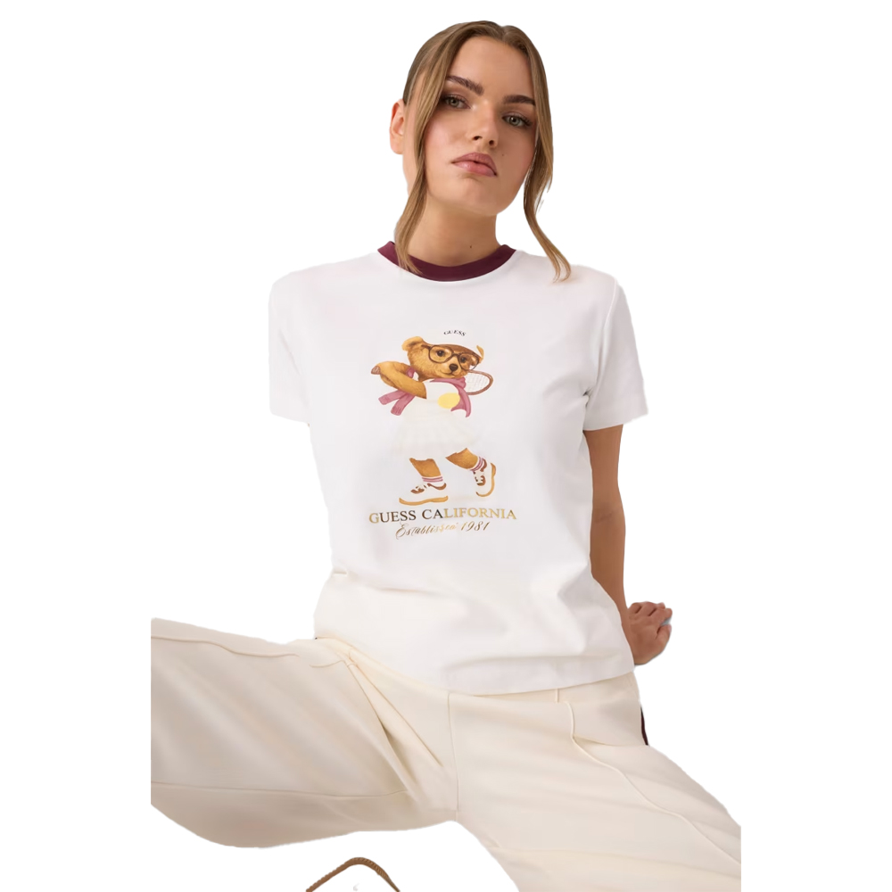 GUESS Tennis Lady Bear ShortSleeve T-Shirt Γυναικείο T-Shirt - Λευκό