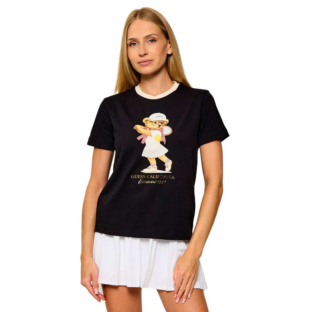GUESS Tennis Lady Bear ShortSleeve T-Shirt Γυναικείο T-Shirt - Μαύρο