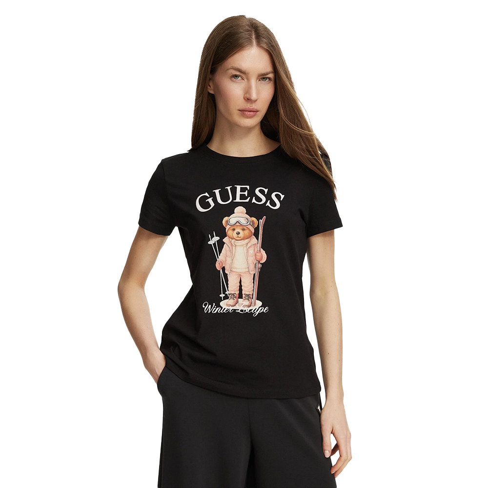 GUESS Fabrizia Skiing Bear  ShortSleeve T-Shirt Γυναικείο T-Shirt - Μαύρο