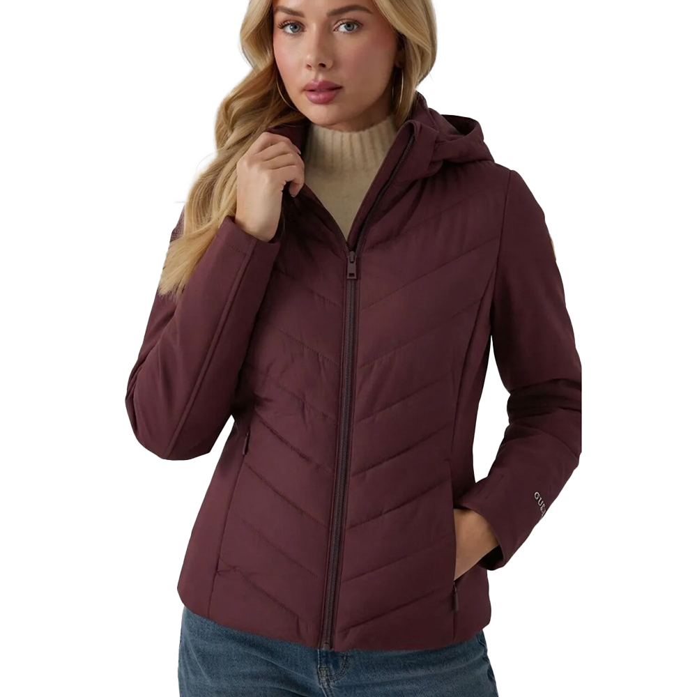GUESS Grazia Mix Fabric Padded Jacket  Γυναικείο  Μπουφάν - Μπορντώ