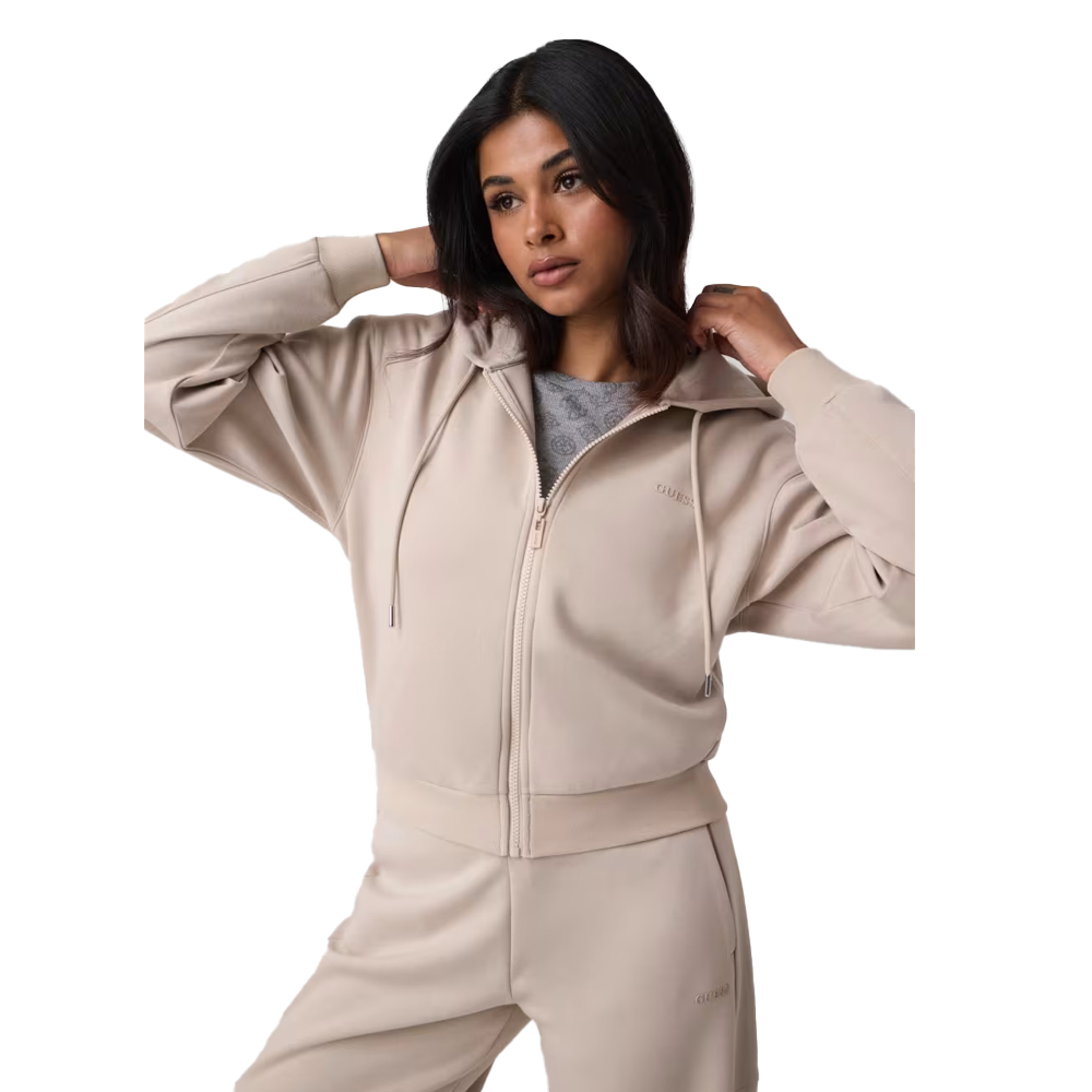GUESS Brianna Full - Zip Sweatshirt Γυναικεία Ζακέτα με κουκούλα - Μπεζ