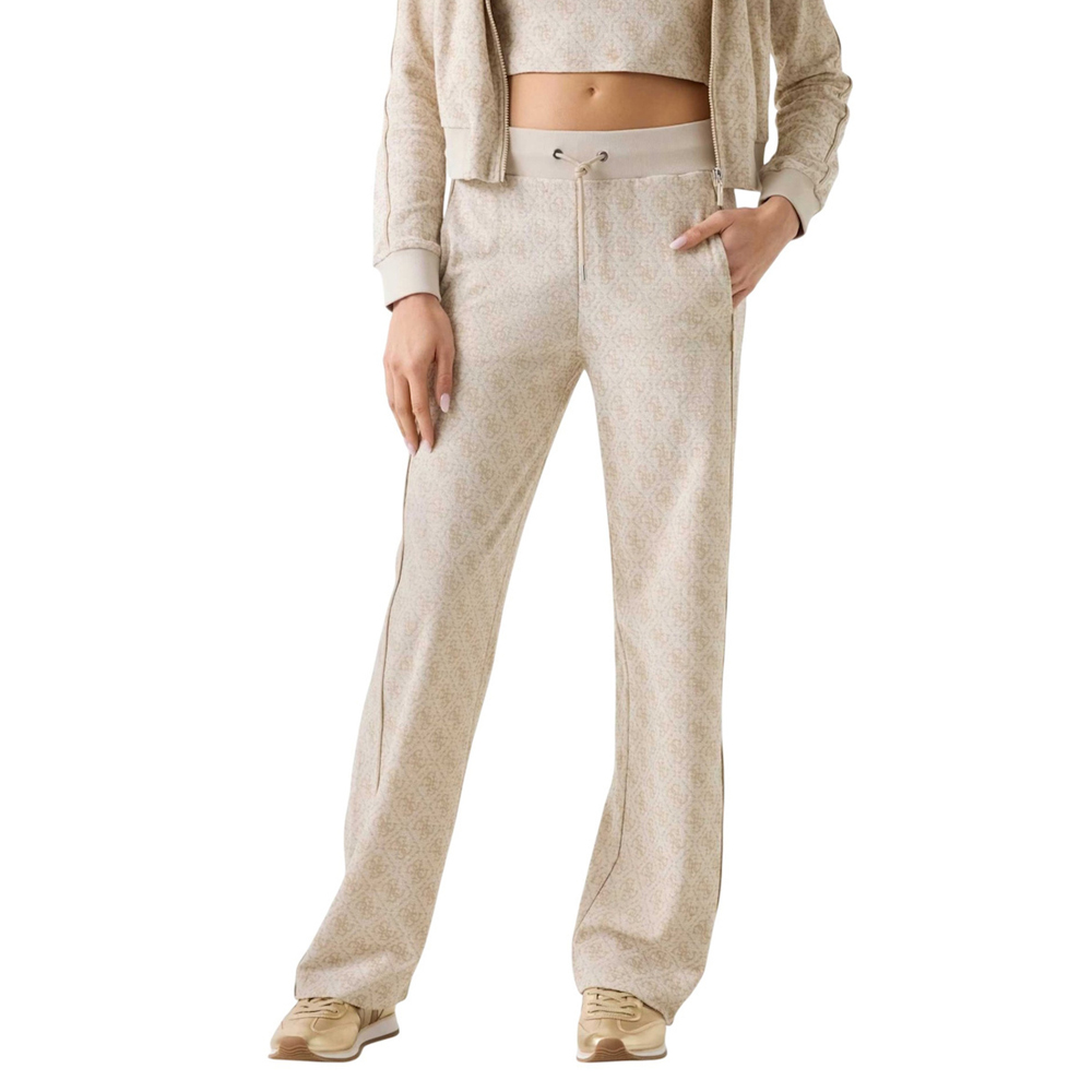 GUESS 4G Allover Jacquard Wide Leg Pants Γυναικείο Παντελόνι Φόρμας - Μπεζ