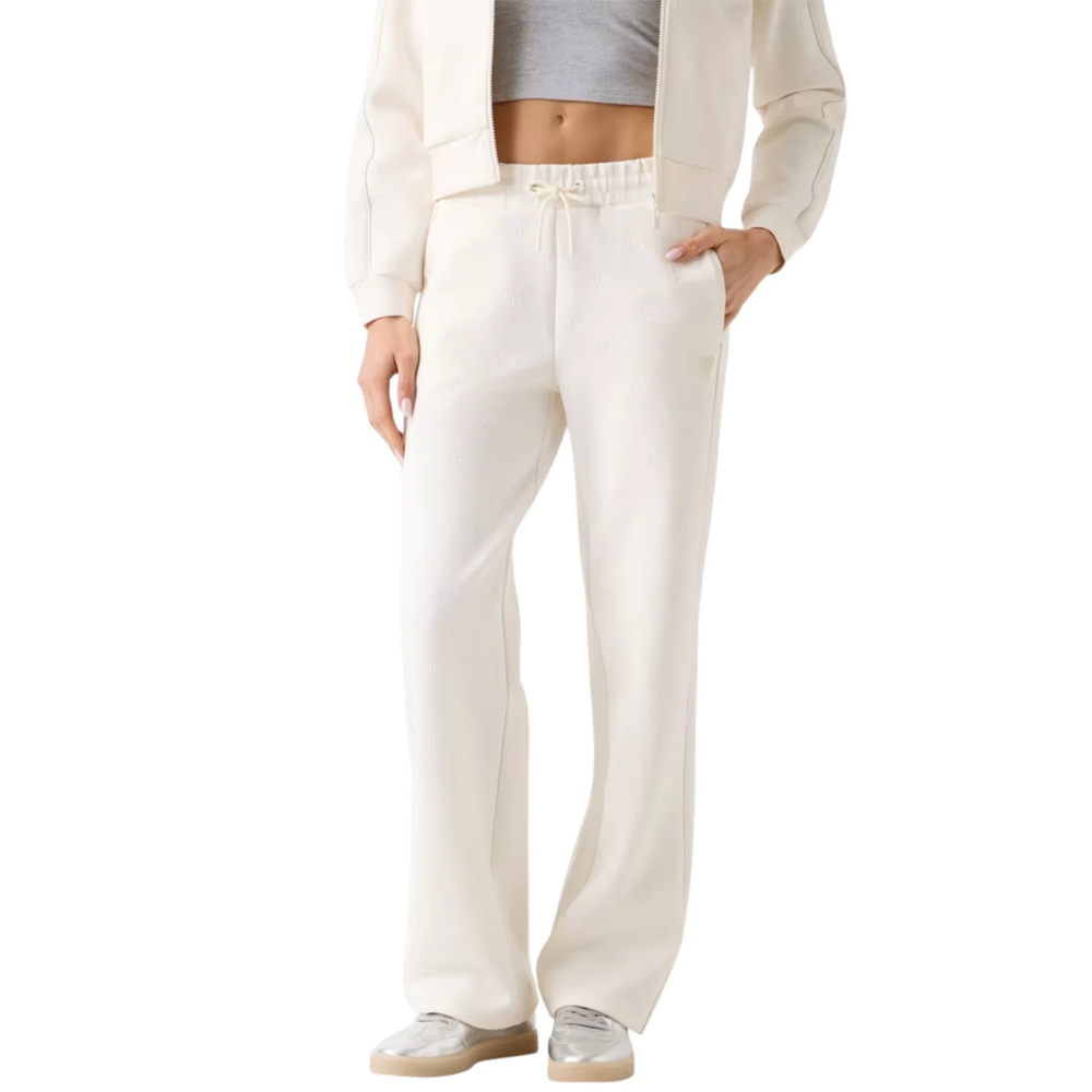 GUESS Calista 4G Wide Leg Pants Γυναικείο Παντελόνι Φόρμας - Κρεμ
