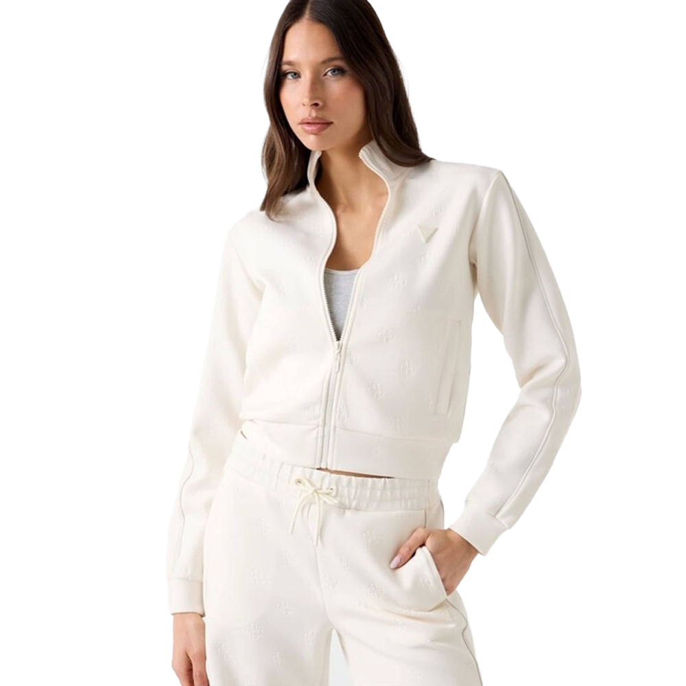 GUESS Calista 4G Full Zip Γυναικεία Ζακέτα - Κρεμ