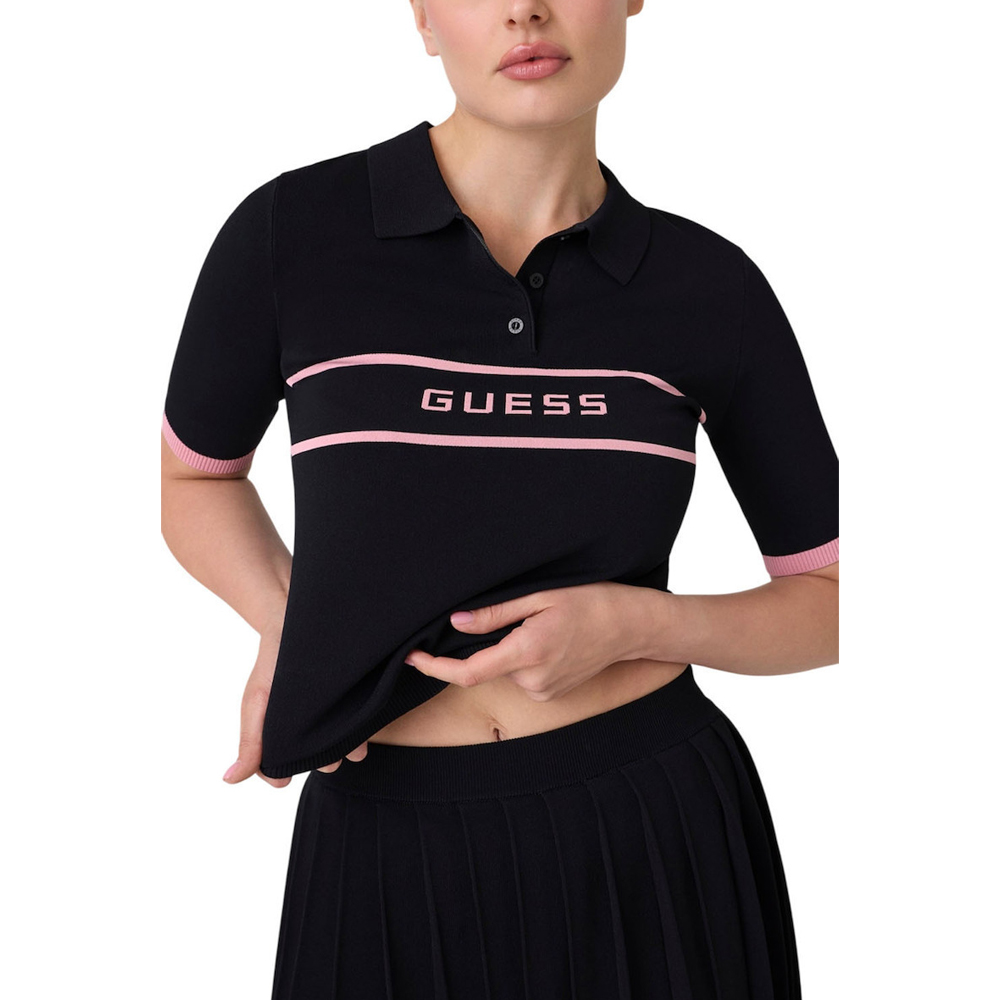 GUESS Meissa Polo ShortSleeve Sweatshirt Γυναικεία Μπλούζα Πόλο - Μαύρο