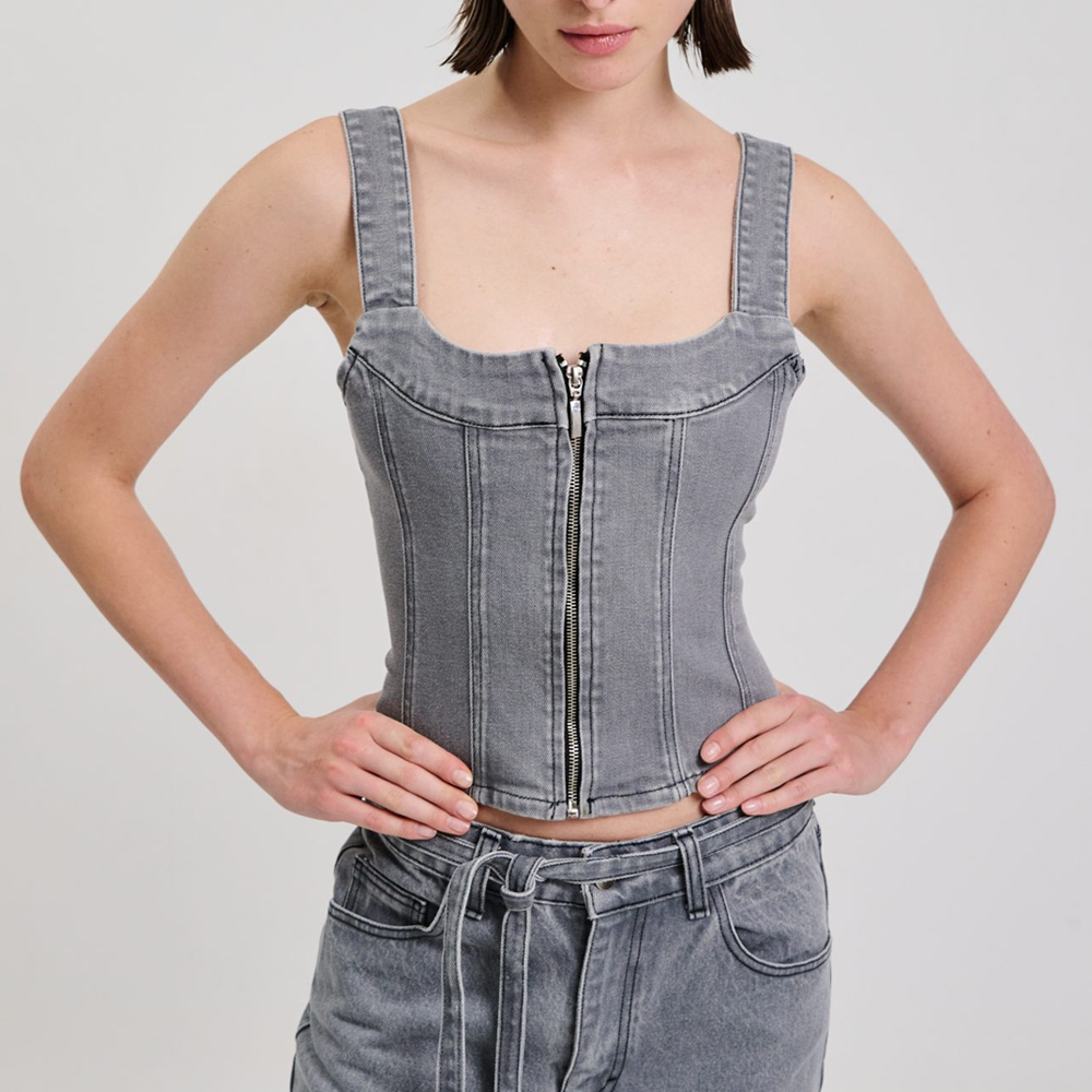 COMBOS KNITWEAR Denim Τοπ Τιράντα Με Φερμουάρ - 3