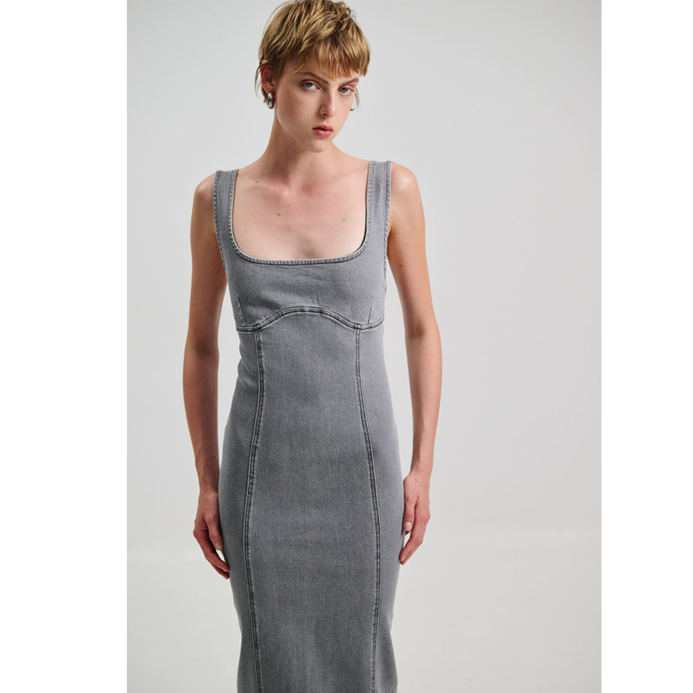 COMBOS KNITWEAR Denim Maxi Φόρεμα Τιράντα  - 3