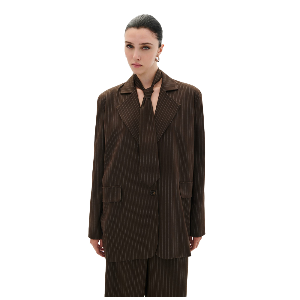 COMBOS KNITWEAR Blazer Striped Γυναικείο Σακάκι Ριγέ - Καφέ