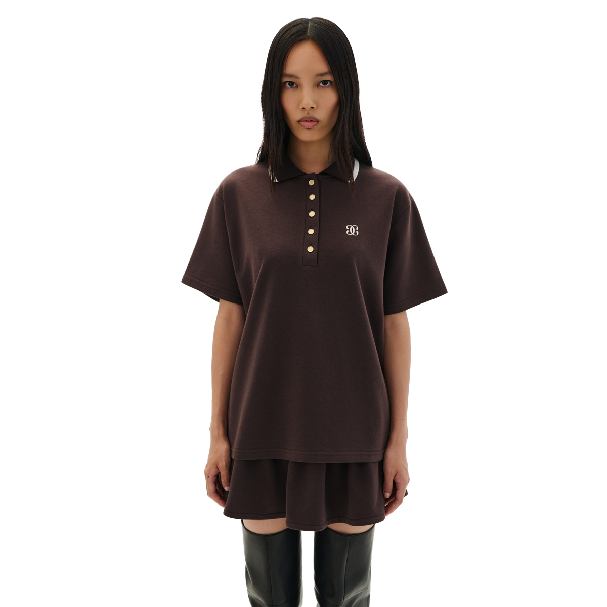 COMBOS KNITWEAR  Blouse Polo Stripe Γυναικεία Μπλούζα Πόλο - Καφέ