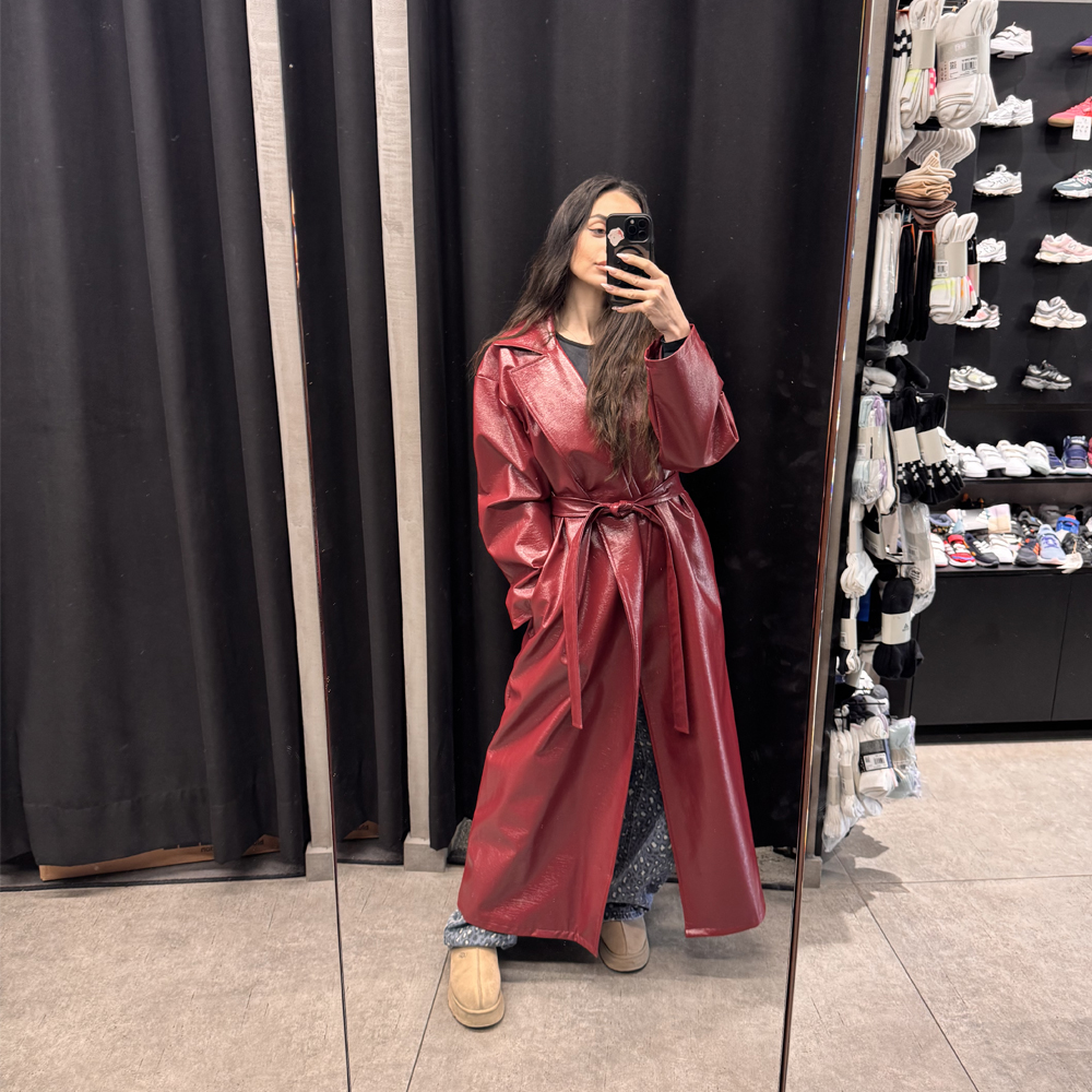 COMBOS KNITWEAR Trench Coat Vinyl Γυναικεία Καμπαρντίνα - Μπορντώ