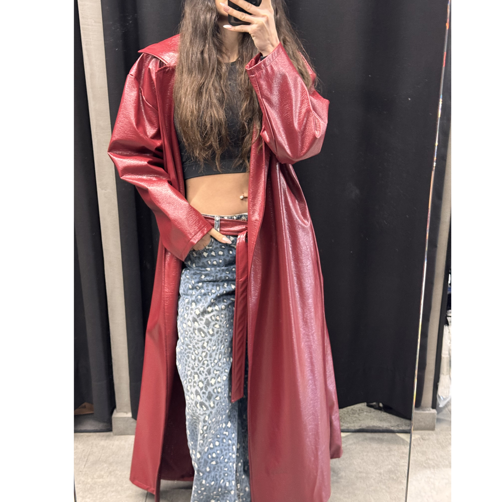 COMBOS KNITWEAR Trench Coat Vinyl Γυναικεία Καμπαρντίνα - 3