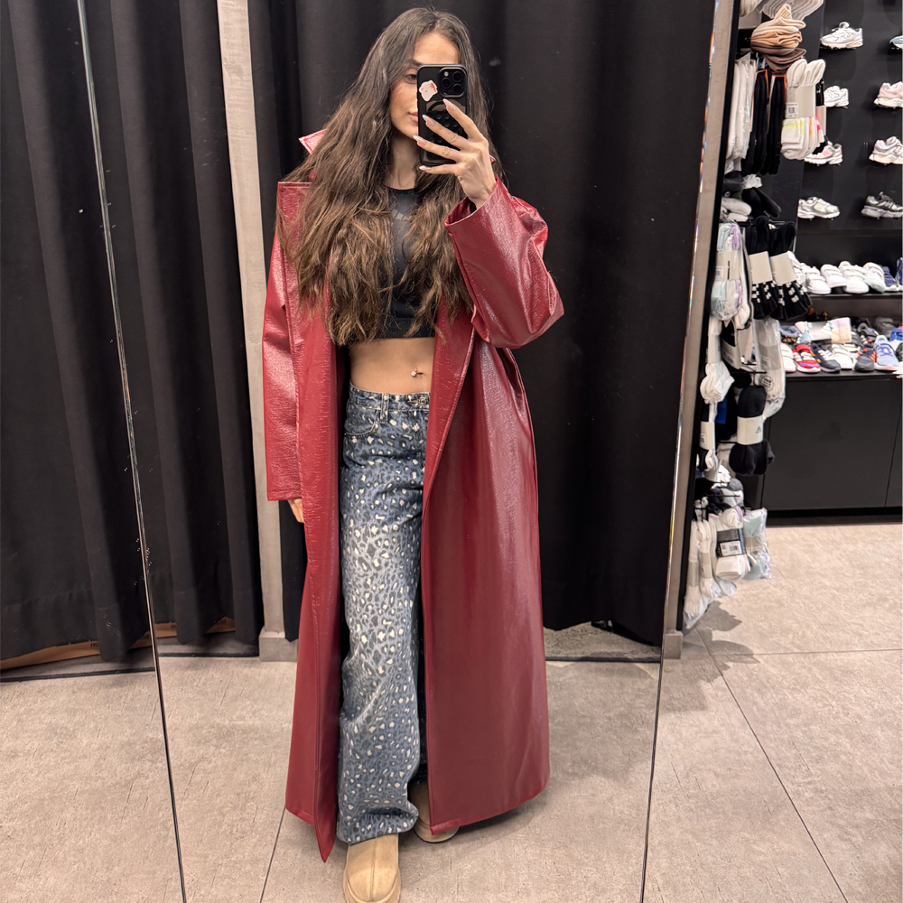 COMBOS KNITWEAR Trench Coat Vinyl Γυναικεία Καμπαρντίνα - 5